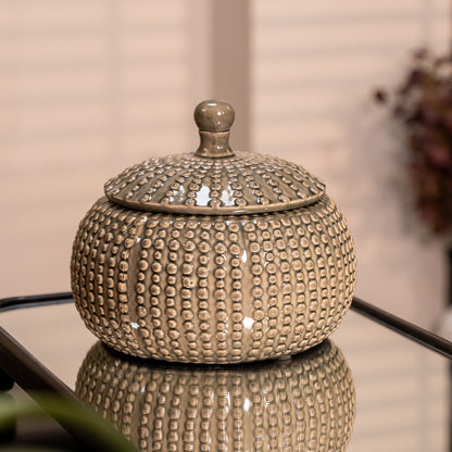 Large Squat Grey Lidded Jar