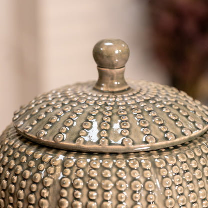 Large Squat Grey Lidded Jar