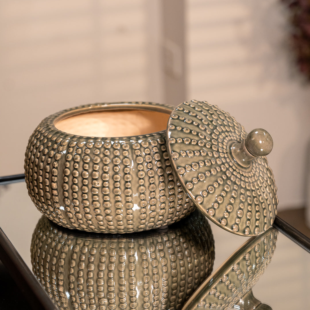 Large Squat Grey Lidded Jar
