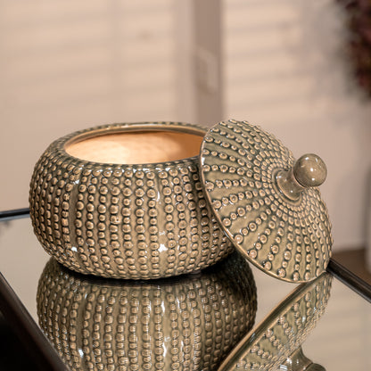 Large Squat Grey Lidded Jar