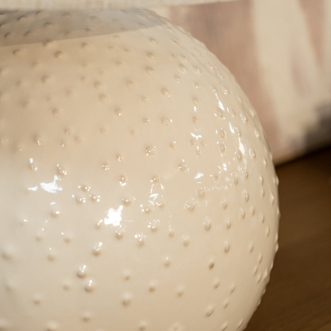 Cream Ceramic Pimpled Ball Table Lamp with Linen Shade