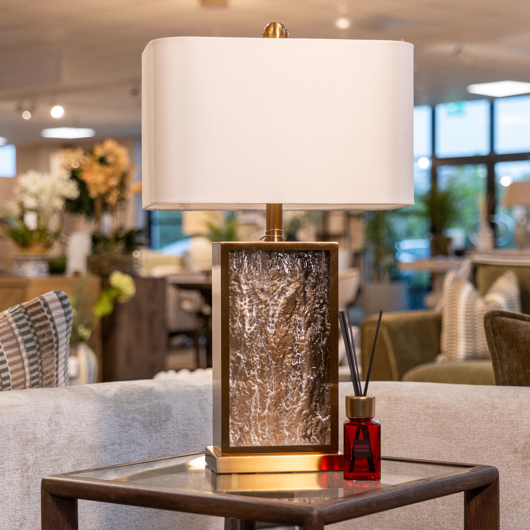 Textured Glass Table Lamp with Faux Silk Shade