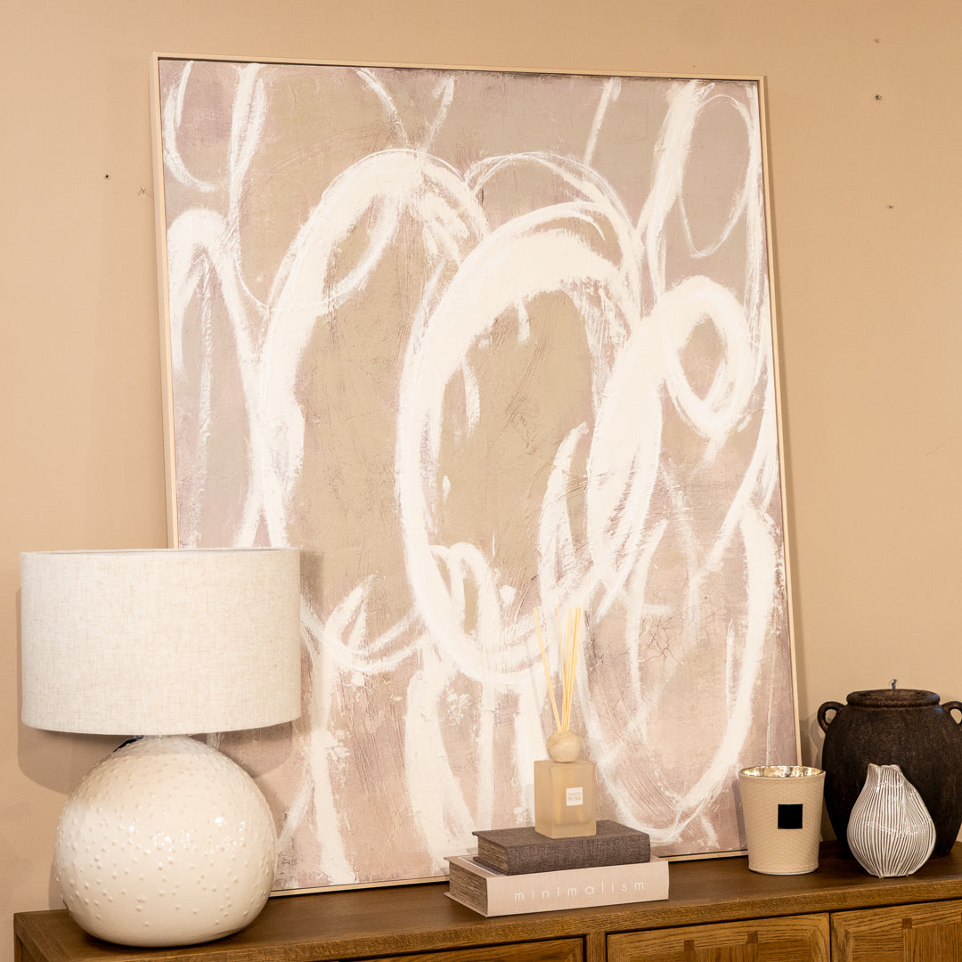 Cream Ceramic Pimpled Ball Table Lamp with Linen Shade