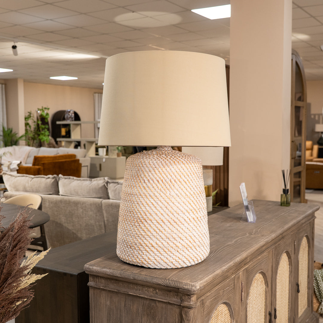 Rattan Table Lamp with Linen Shade