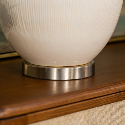 Beige Rounded Table Lamp with Linen Shade
