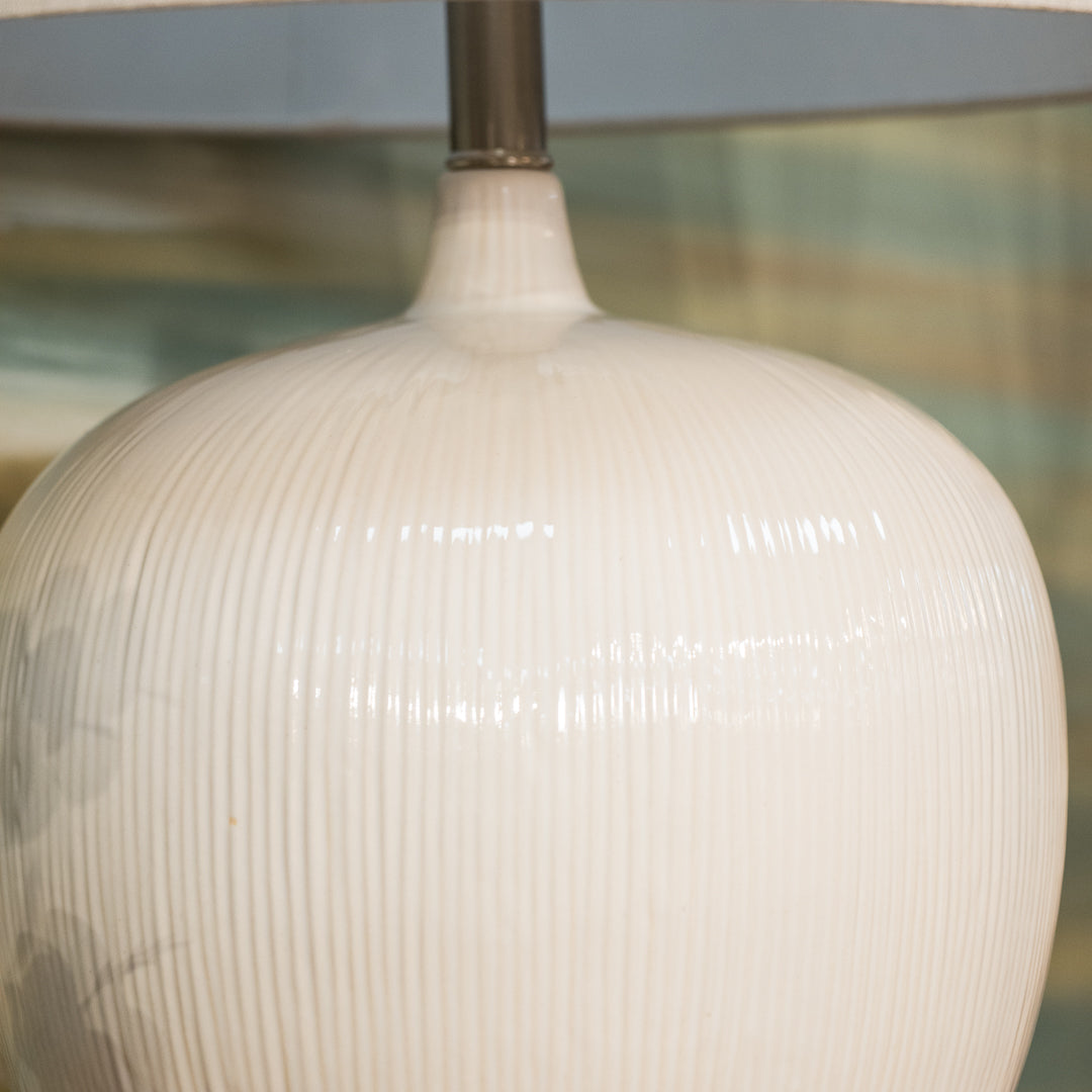 Beige Rounded Table Lamp with Linen Shade