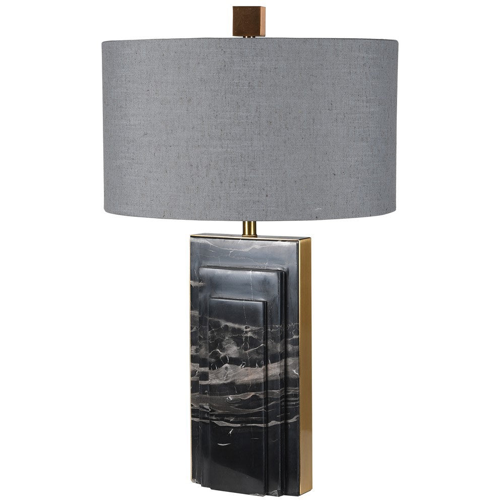 Deco Black Marble Lamp with Linen Shade