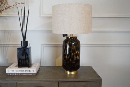 Tortoise Effect Glass Table Lamp with Linen Shade
