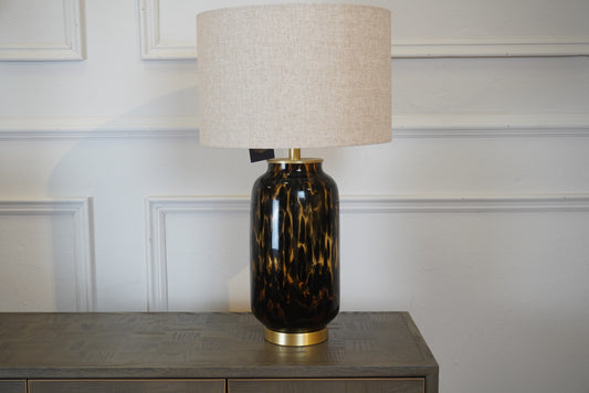 Tortoise Effect Glass Table Lamp with Linen Shade