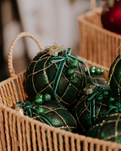 sage velvet glitter baubles