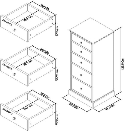 Ashby Soft Grey 5Drawer Tall Chest