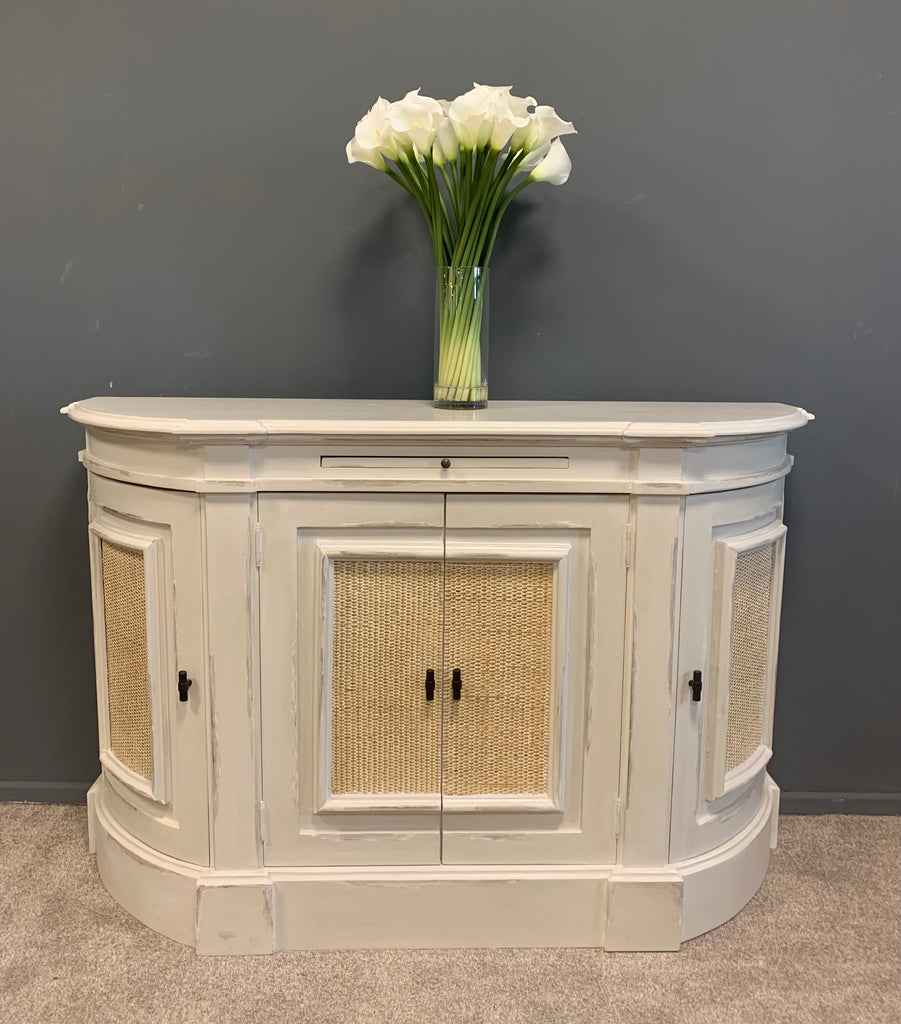 White curved store sideboard